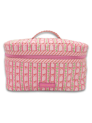 Simply Southern quilted train case in blush stripe