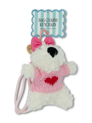 Simply Southern plush heart sweater bag charm with Simply Southern logo