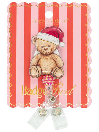 Simply Southern holiday badge reel with bear design