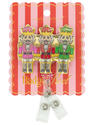 Simply Southern holiday badge reel with nutcracker design