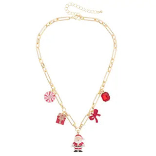 Canvas Style Jolly Santa multi charm necklace in red and white