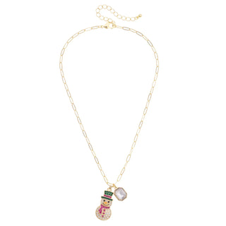 Canvas Style Frosted Snowman paperclip chain necklace with snowman pendant