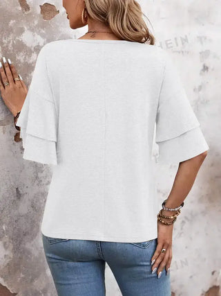Ruffle Sleeve Casual Top White