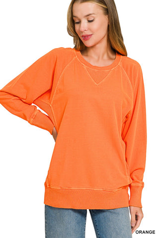 Dyed French Terry Pullover w/ Pockets Orange