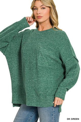 Brushed Drop Shoulder Sweater Dk Green