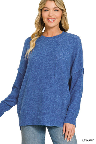 Bushed Drop Shoulder Sweater Lt Navy