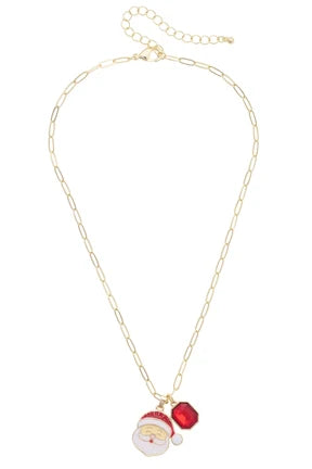 Canvas Style Very Merry Santa paperclip necklace in red with Santa charm