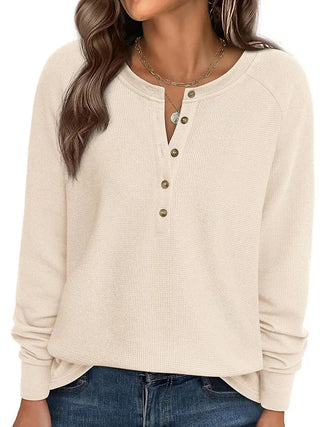 Henley Long Sleeve Waffle Knit Top Cream