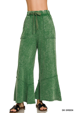 Exposed-seam Flare Pants w/ Pockets Dk Green