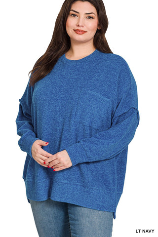 Bushed Drop Shoulder Sweater Lt Navy