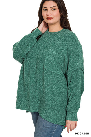 Brushed Drop Shoulder Sweater Dk Green