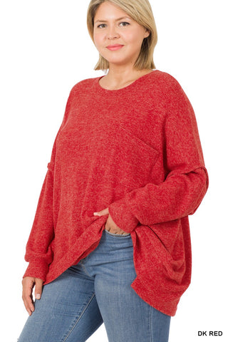 Brushed Drop Shoulder Sweater Dk Red