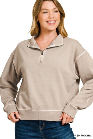 Dyed Enzyme Washed Half Zip Pullover Ash Mocha