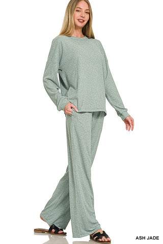 Melange Hacci Long Slv & Pants Set Ash Jade