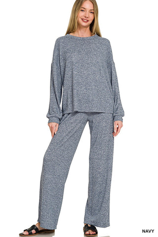 Melange Hacci Long Slv & Pants Set Navy
