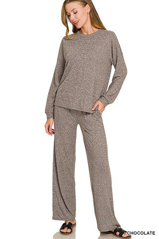 Melange Hacci Long Slv & Pants Set Chocolate