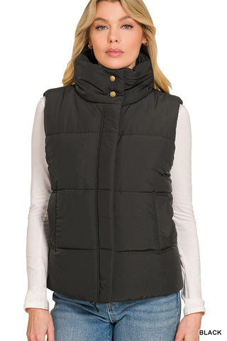 Zenana black high neck puffer vest, alternate view