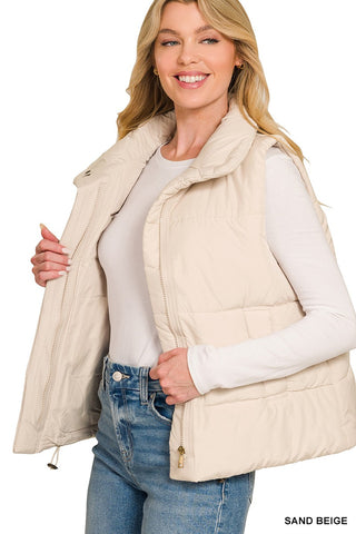 Zenana sand beige quilted puffer vest, alternate view
