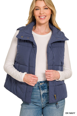 Zenana high neck puffer vest in dark navy