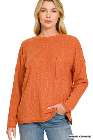 Ribbed Brushed Hacci Sweater Burnt Orange
