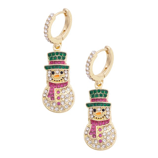 Canvas Style Frosted Snowman huggie hoop earrings with snowman charms