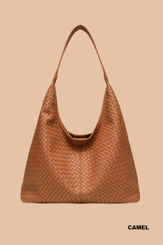 Woven Weave Hobo Shoulder Bag Camel