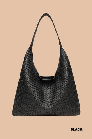 Woven Weave Hobo Shoulder Bag Black