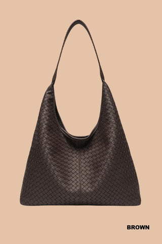 Woven Weave Hobo Shoulder Bag Brown