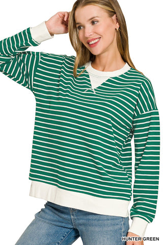 Striped Rib Banded Pullover Hunter Green