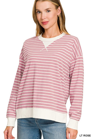 Striped Rib Banded Pullover Lt Rose