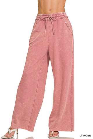 Zenana Washed French Terry Sweatpants Light Rose