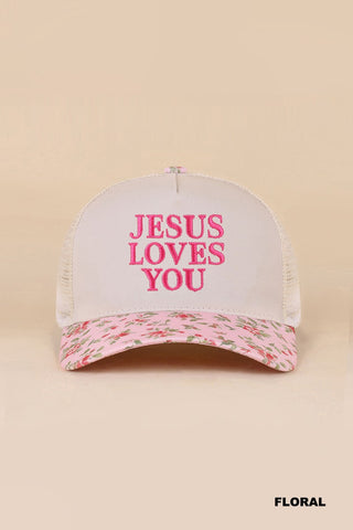 Jesus Loves You Mesh Snapback Hat Floral