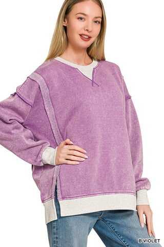 Zenana fleece pullover in bright violet with contrast trim