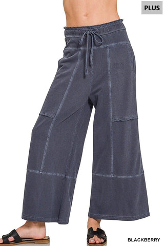 French Terry Exposed Seam Wide Leg Blackberry