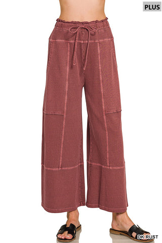French Terry Exposed Seam Wide Leg Dk Rust