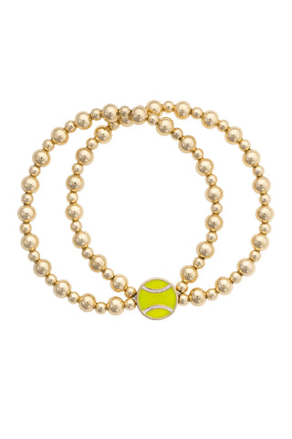 Tennis Ball Enamel 2-Row Ball Bead Stretch Bracelet