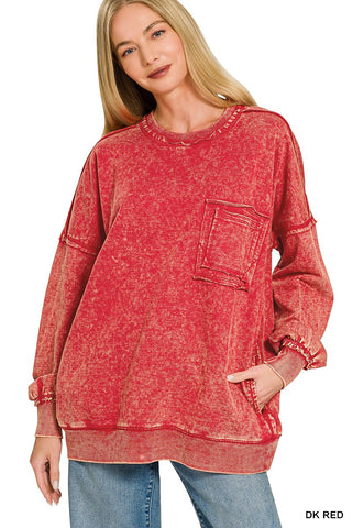 French Terry Front Pocket Pullover Dk Red