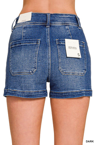 Dark Washed Utility Pocket Denim Shorts