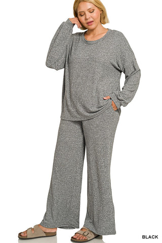 Melange Hacci Long Slv & Pants Set Black