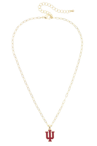 Indiana Hoosiers Enamel Pendant Necklace in Shiny Gold
