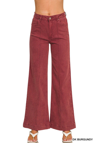 High Wide Pintuck Denim Pants Dk Burgundy