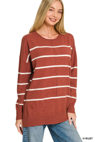 Viscose Thin Striped Sweater H Rust