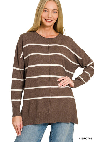 Viscose Thin Striped Sweater H Brown