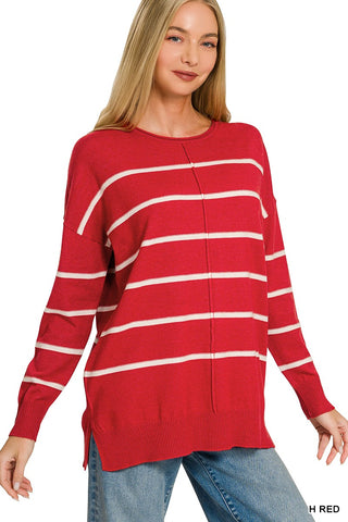 Viscose Striped Thin Sweater H Red