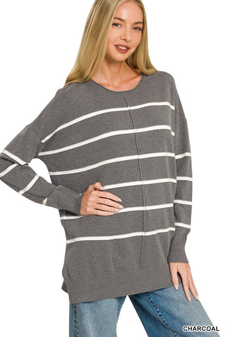 Viscose Thin Striped Sweater Charcoal