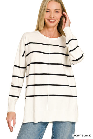 Viscose Thin Striped Sweater Ivory/Black