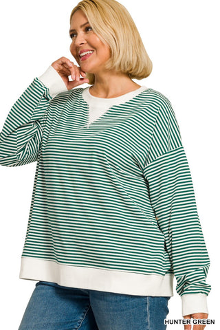 Zenana hunter green striped ribbed top, alternate view