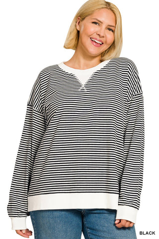 Zenana black striped ribbed top, alternate view