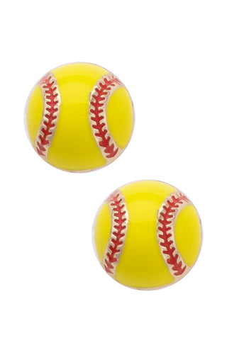 Softball Enamel Stud Earrings in Neon Yellow/Red