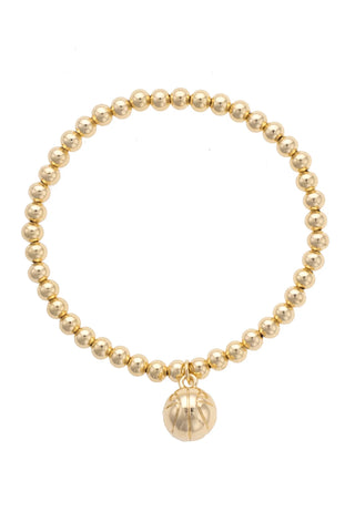Basketball Ball Bead Stretch Bracelet in Shiny Gold